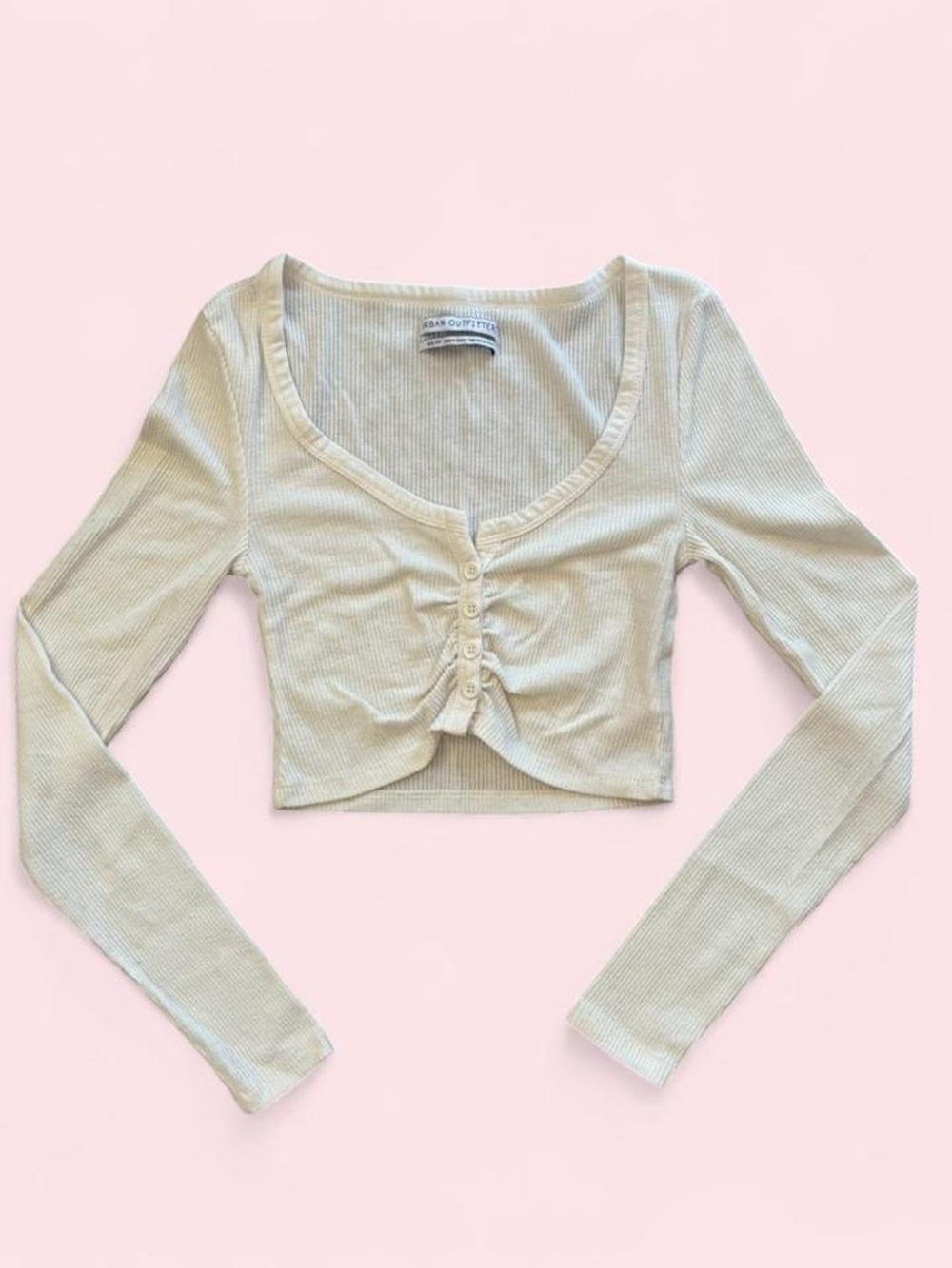 Urban Outfitters Off-White Ribbed Long Sleeve Crop Top